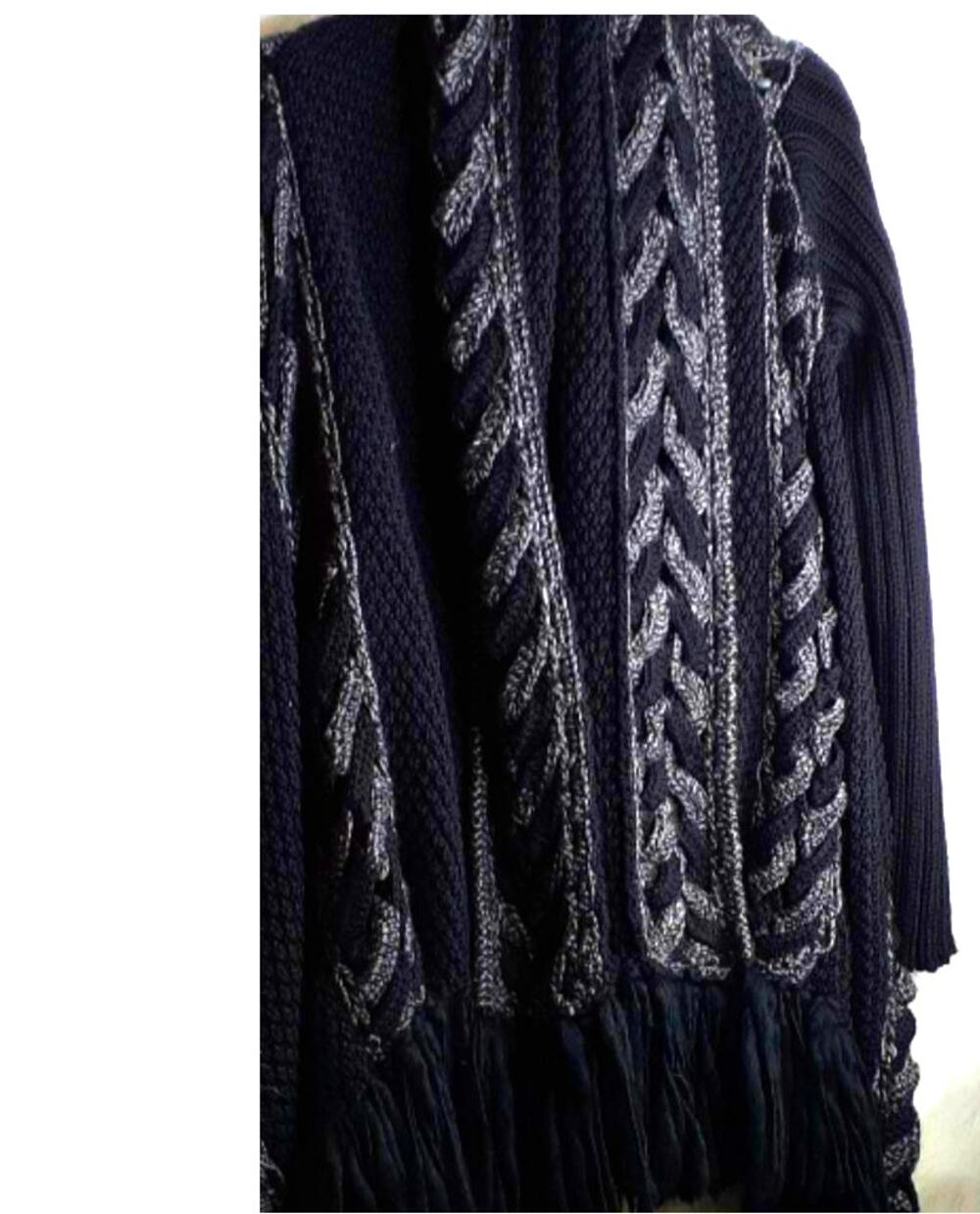Vintage Catherine Malandrino Wool Cable Knit Fringe Duster Cardigan Small Boho